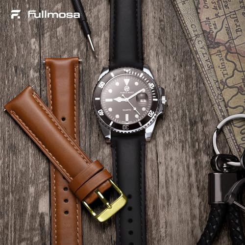 Fullmosa 18mm 20mm 22mm 24mm Leather Watch Bands, 2 Pack Soft Quick Release Watch Strap Compatible with Garmin Vivoactive 5/6/4/3, Venu 4/3S/2S, Samsung Galaxy Fossil Amazfit for Men Women,22mm Toffee Brown&gold/Black&Black - Image 2