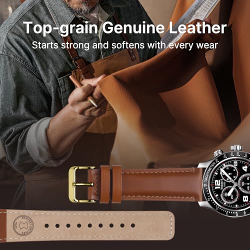 Fullmosa 18mm 20mm 22mm 24mm Leather Watch Bands, 2 Pack Soft Quick Release Watch Strap Compatible with Garmin Vivoactive 5/6/4/3, Venu 4/3S/2S, Samsung Galaxy Fossil Amazfit for Men Women,22mm Toffee Brown&gold/Black&Black - Image 3