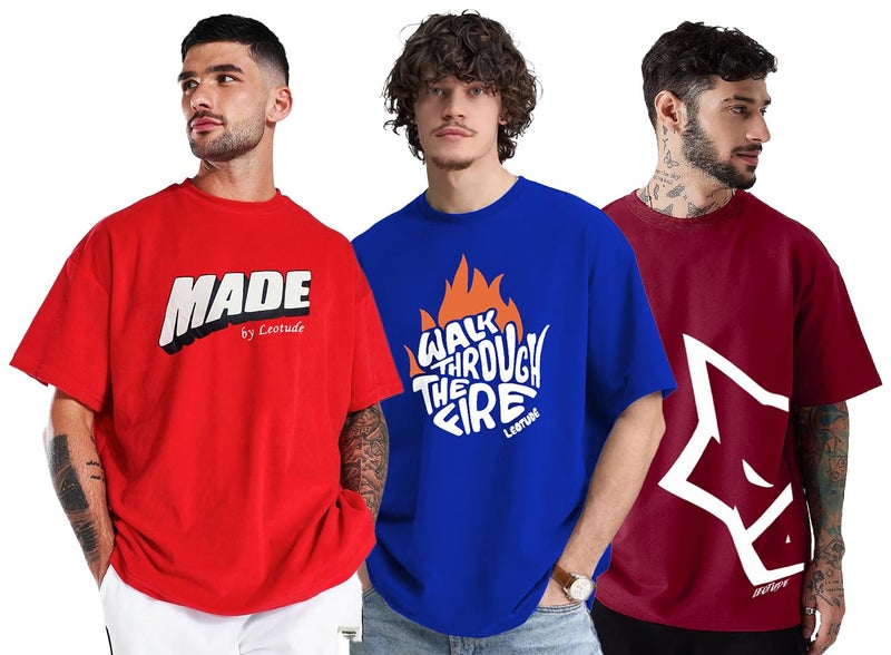 LEOTUDE Men's Oversized Half Sleeve Round Neck T-Shirt (SP-BVTW7IDRAP2J04Z8_Blue_XXL) - Image 1