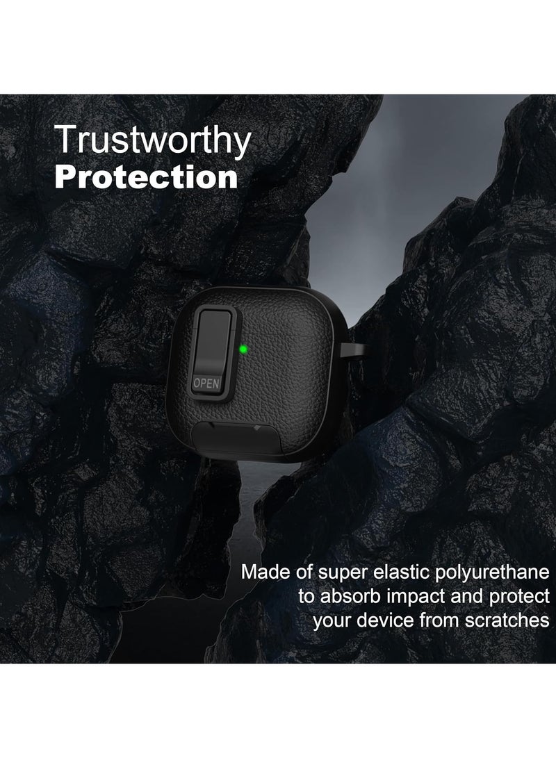 كومبي حافظة AirPods Pro الجيل الثالث مع آلية قفل، مادة TPU بملمس جلدي، منفذ شحن مقاوم للغبار، وظيفة حامل مدمج وأداة إزالة سلسلة المفاتيح وحافظة سماعة الرأس باللون الأسود - Image 4