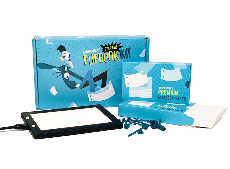 ANDYMATION Official Andymation's Flipbook Starter Kit for Kids & Adults with LED Light Pad for Drawing & Tracing Animation, Premium Pre-drilled Flip Book Paper, Removable Binding Screws - Image 2