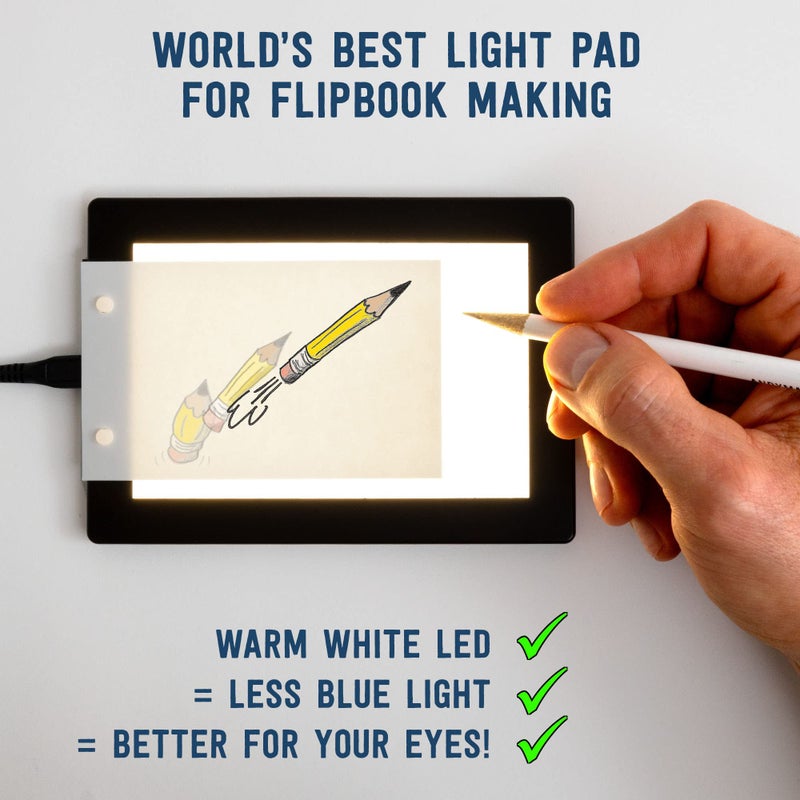 ANDYMATION Official Andymation's Flipbook Starter Kit for Kids & Adults with LED Light Pad for Drawing & Tracing Animation, Premium Pre-drilled Flip Book Paper, Removable Binding Screws - Image 4