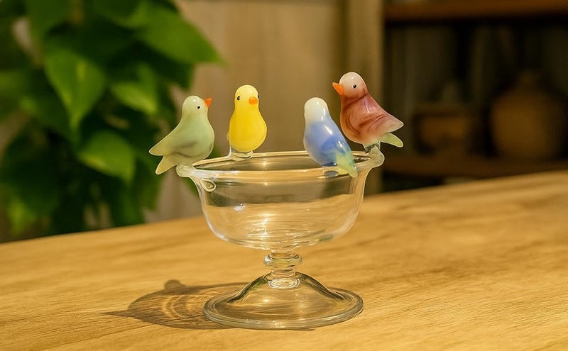 Somil Five Multicolor Thirsty Birds Sitting On A Water Pot Crystal Glass Decorative Gifting Showpiece, Multi, Pack of 1 - Image 1