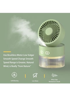 Arabest Foldable Small Desk Fan with Cool Wind Humidification Spray USB Battery Powered Vortex Fan Three-Speed Powerful Airflow 60° Rotation Home Office Bedroom Desktop Silent Fan (Green)  - Image 3