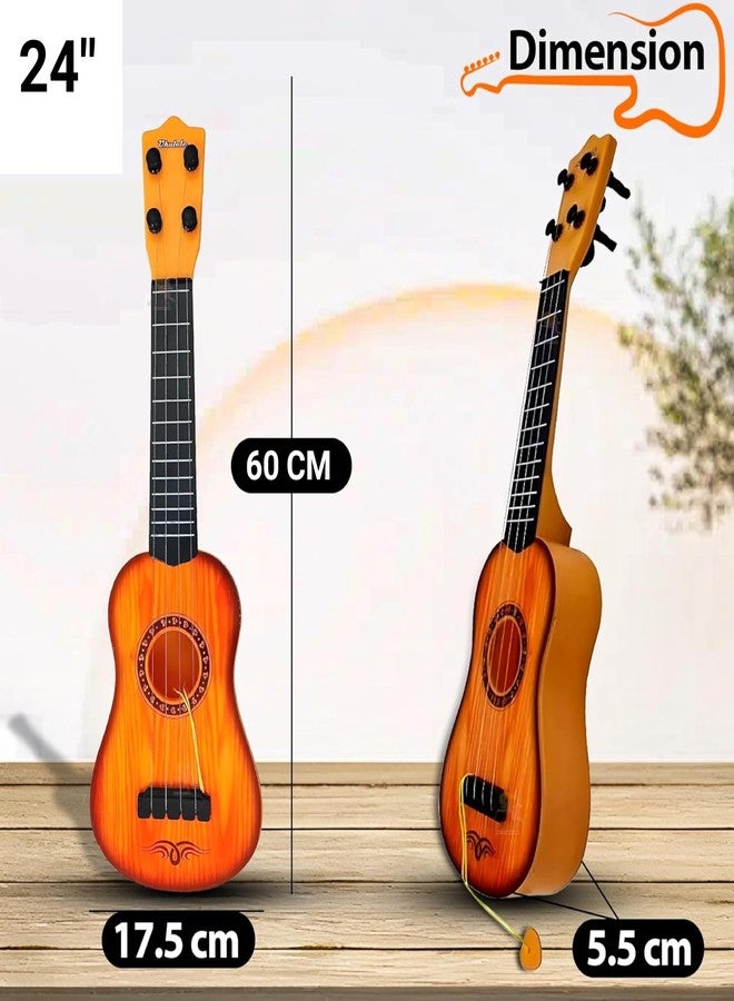 ZELVO Guitar Toy 4 Strings Acoustic Music Toys for Kids, Educational Toy Gutar for Beginners, Musical Instrument for Kids, Learning Musical Ty, Sound Toys, 5+Years, Brown (24" Wood Guitar) - Image 2