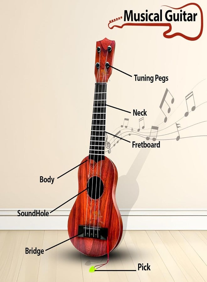 ZELVO Guitar Toy 4 Strings Acoustic Music Toys for Kids, Educational Toy Gutar for Beginners, Musical Instrument for Kids, Learning Musical Ty, Sound Toys, 5+Years, Brown (24" Wood Guitar) - Image 5