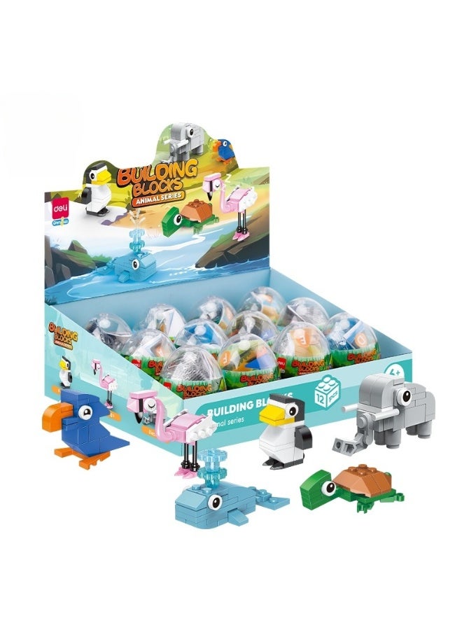Deli Deli Genius EH741 Animal Series Building Blocks – 12 Surprise Capsule Brick Toys for Kids, Mini Brick Set with Cute Animal Designs, STEM Creative Learning Toy for Ages 6+, 1box with 12 pieces. - Image 2