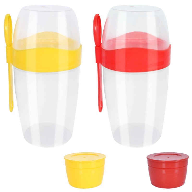 Genaric Colexy Cereal Cups To Go, Pack of 2, Yoghurt Cups with Lid and Spoon, 870 ml, Porridge Cup, Children's Salad Cup, Breakfast Container