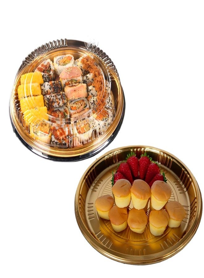 Ebonee Plastic Gold Platter Food Serving Tray with Clear Lid and Forks, 10 inch Round Disposable Catering Trays, Sandwich Vegetable Fruit Appetizer Serving Trays for Party Catering Picnic (10 Pack) - Image 4