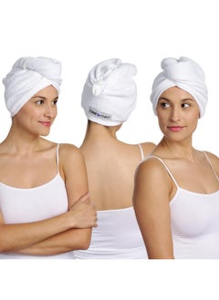 Turbie Twist Turbie Twist 3-Pack Cotton Hair Towel Wrap for Beauty, Travel, Gifting - Fast-Drying Hair Turban for Luxurious Hair Care - For All Hair Types & Lengths - White  - Image 1