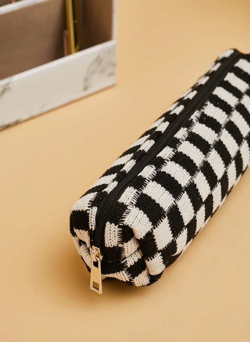 Pink Cactus Black Check Pencil Case