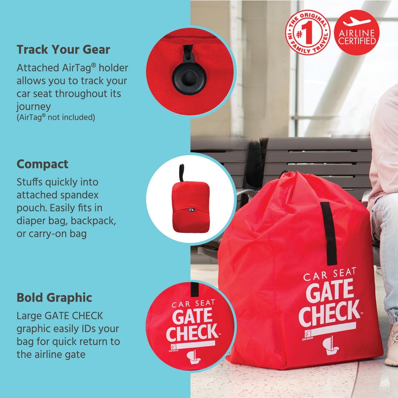 J.L. Childress Gate Check Bag for Car Seats - Travel Bag for Airplane, Fits All Baby & Infant Car Seats, Airport Accessories for Gate Check, Flying Essentials, AirTag Compatible - Red - Image 2