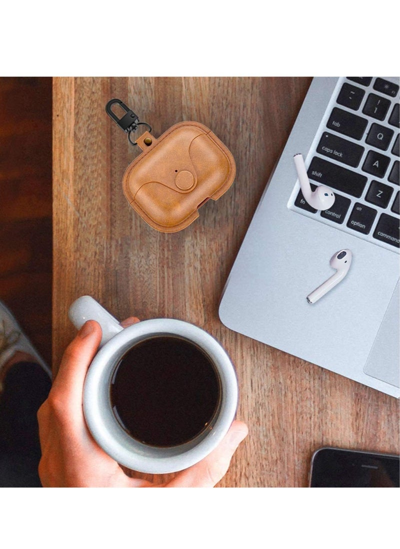 ELTRAZONE - AirPods 3rd Generation Case 2021 Leather Protective Case Skin Cover with Keychain and Lock for Apple Airpods 3 Case Women Men Brown - Image 1