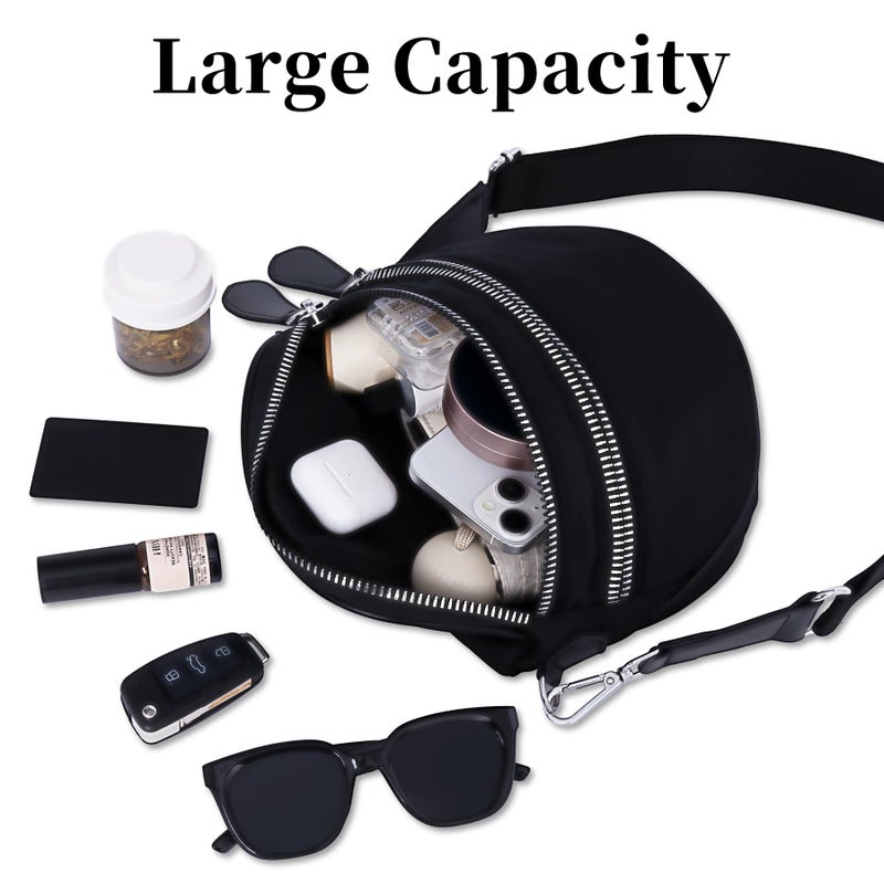 Toptime Nylon Crossbody Bags for Women, Black Bum Bag with Wide Adjustable Strap, Trendy Crescent Shoulder Bag with Two Zippered Compartments, Large Capacity Fanny Pack for Travel Shopping Dating - Image 4
