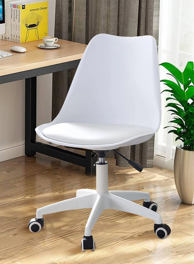 Taimi Modern Home Desk Chair, Office Chair, Adjustable 360 °Swivel Chair Plastic Armless Swivel Computer Chair With Wheels and Padded Seat for Living Room, Bed Room Office Hotel Dining Room White - Image 1