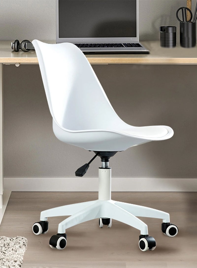 Taimi Modern Home Desk Chair, Office Chair, Adjustable 360 °Swivel Chair Plastic Armless Swivel Computer Chair With Wheels and Padded Seat for Living Room, Bed Room Office Hotel Dining Room White - Image 3