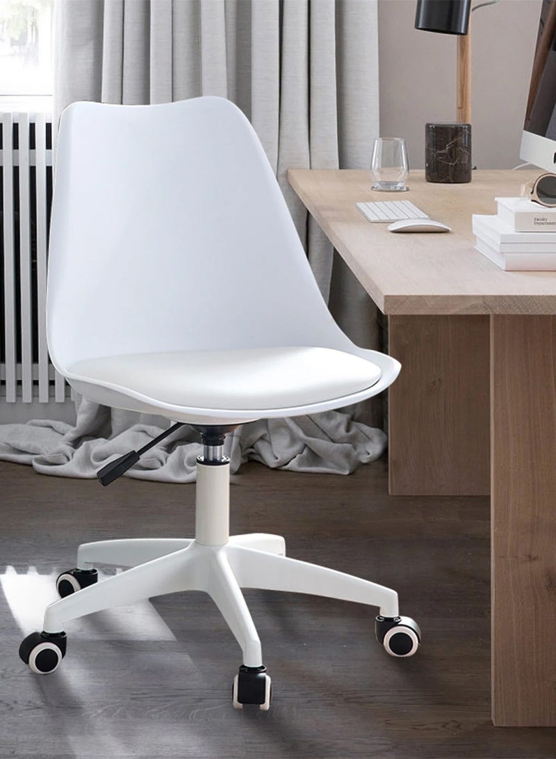 Taimi Modern Home Desk Chair, Office Chair, Adjustable 360 °Swivel Chair Plastic Armless Swivel Computer Chair With Wheels and Padded Seat for Living Room, Bed Room Office Hotel Dining Room White - Image 2