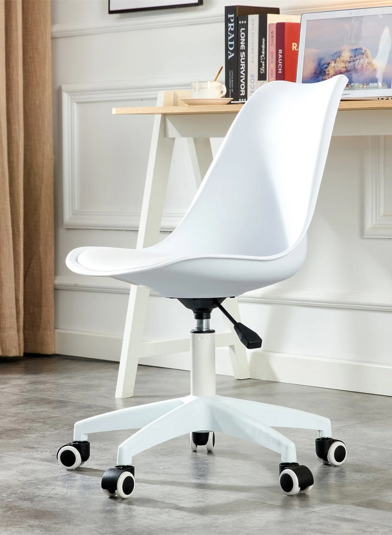 Taimi Modern Home Desk Chair, Office Chair, Adjustable 360 °Swivel Chair Plastic Armless Swivel Computer Chair With Wheels and Padded Seat for Living Room, Bed Room Office Hotel Dining Room White - Image 4