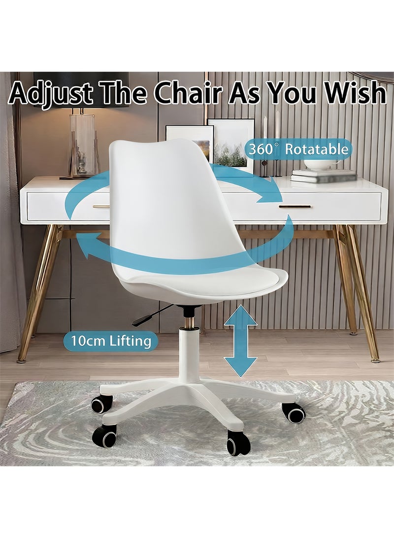 Taimi Modern Home Desk Chair, Office Chair, Adjustable 360 °Swivel Chair Plastic Armless Swivel Computer Chair With Wheels and Padded Seat for Living Room, Bed Room Office Hotel Dining Room White - Image 5