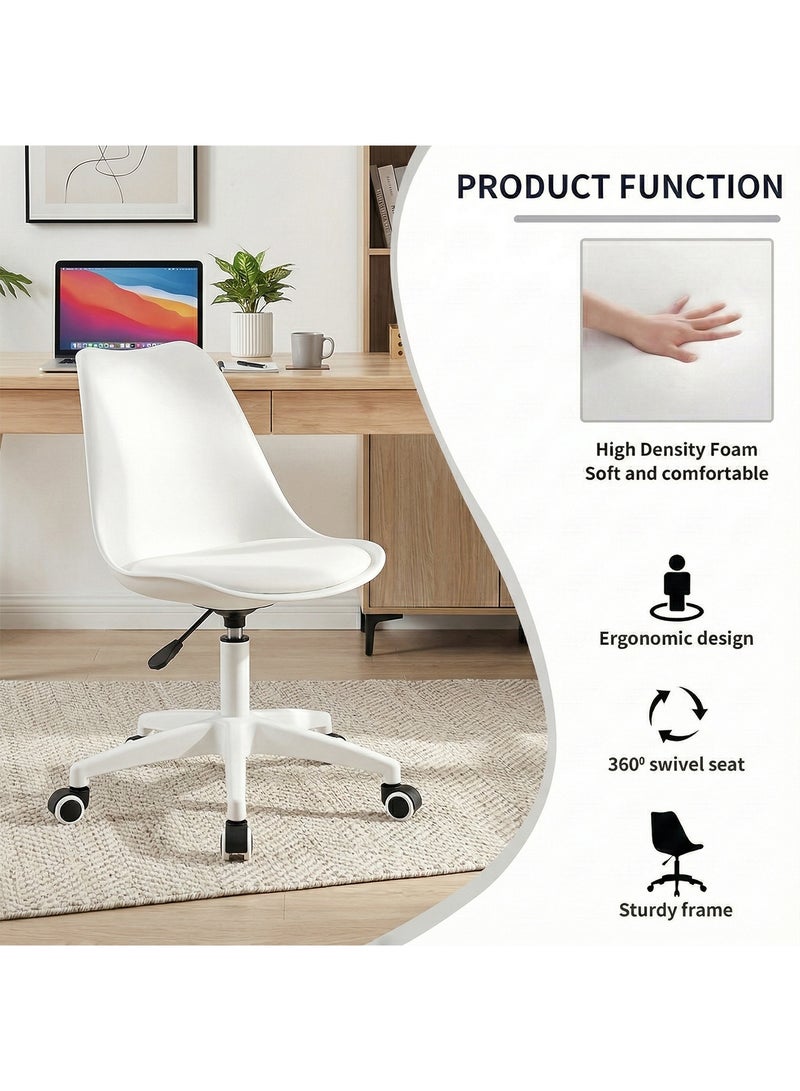 Taimi Modern Home Desk Chair, Office Chair, Adjustable 360 °Swivel Chair Plastic Armless Swivel Computer Chair With Wheels and Padded Seat for Living Room, Bed Room Office Hotel Dining Room White - Image 4