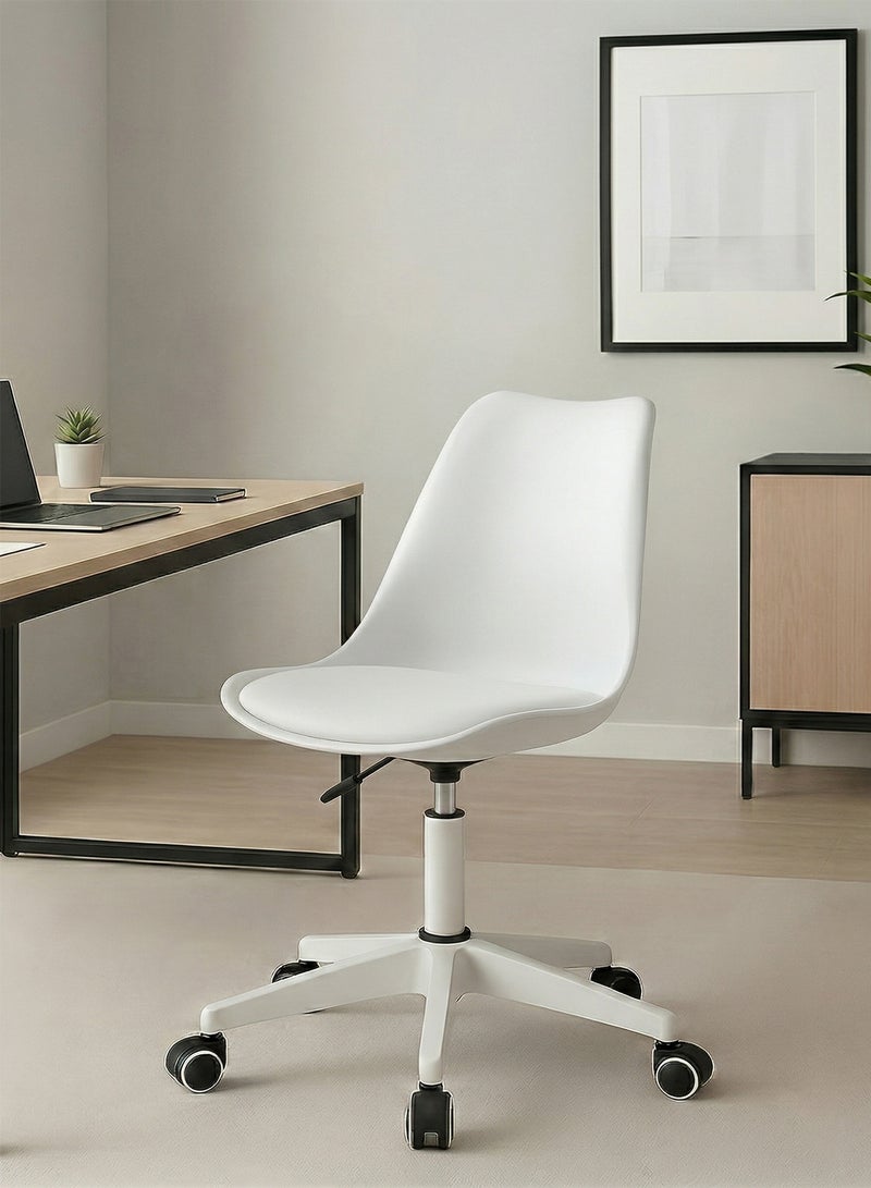 Taimi Modern Home Desk Chair, Office Chair, Adjustable 360 °Swivel Chair Plastic Armless Swivel Computer Chair With Wheels and Padded Seat for Living Room, Bed Room Office Hotel Dining Room White - Image 2