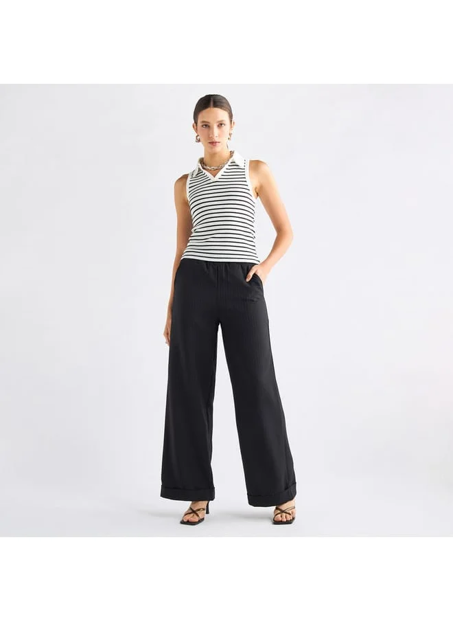 FAV Full Length Striped Wide Leg Pants with Elasticated Waistband