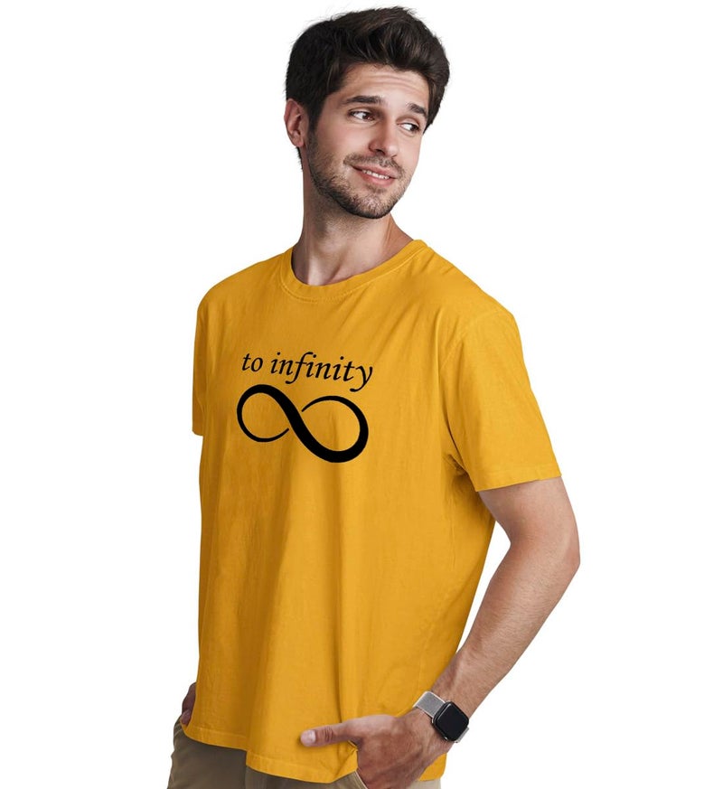 INDISSH Couple Matching T-Shirt Combo | Round Neck 100% Cotton Tshirt for Men and Women - CPL_RNM-Infinity-MST-L_WRN-ANDBEYOND-MST-M Mustard - Image 2