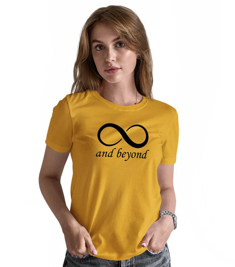 INDISSH Couple Matching T-Shirt Combo | Round Neck 100% Cotton Tshirt for Men and Women - CPL_RNM-Infinity-MST-L_WRN-ANDBEYOND-MST-M Mustard - Image 3