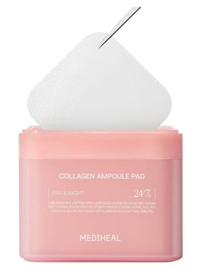 MEDIHEAL Collagen Ampoule Pad, Ceramide Skin Firming u0026 Restore Elasticity, Square Cotton Facial Toner Pads, Anti-Aging Face Pads, Vegan Eco Silk Pads - 100 Pads - Image 1
