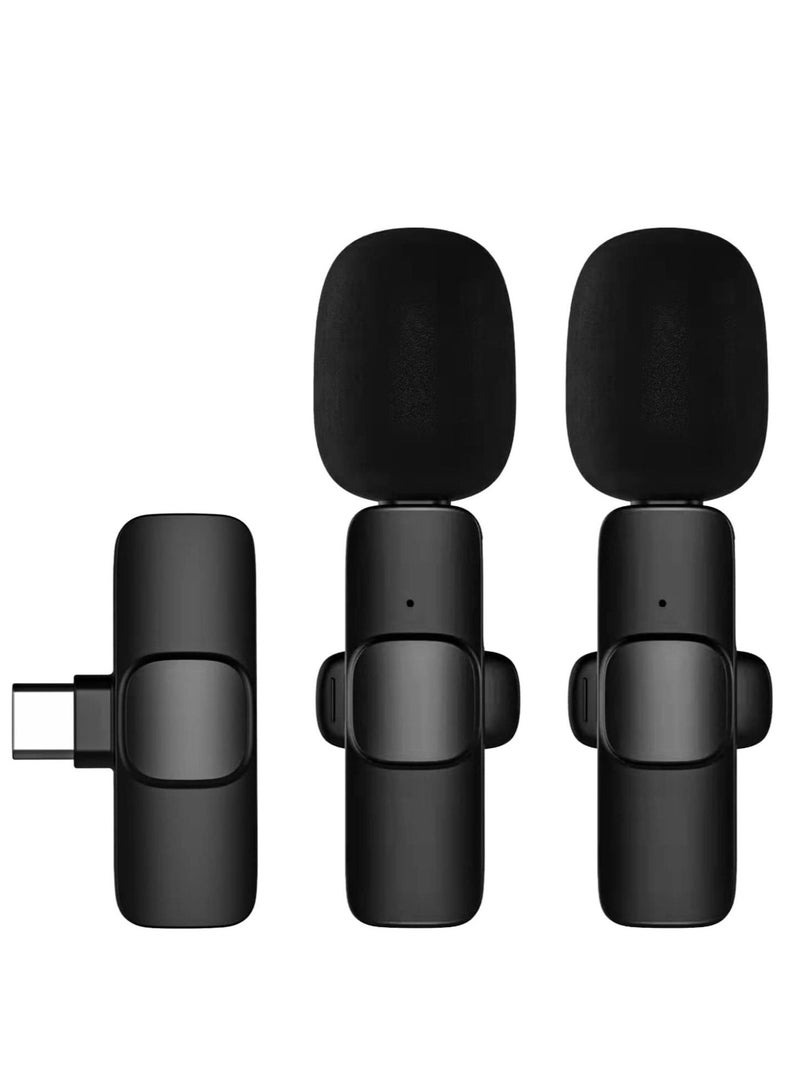 Mini Wireless Clip-on Lavalier Microphone Omnidirectional Mic 2 Transmitter 1 Receiver with Wind Type-C Port Replacement for Android Smartphone Live Stream Interview Video Conference - Image 1