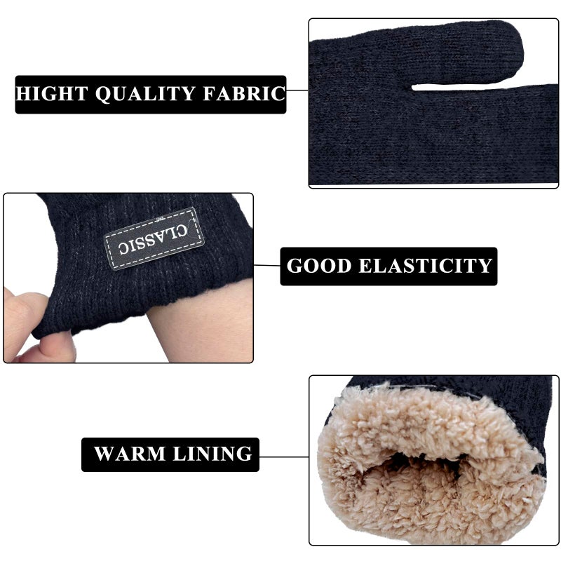 Beurlike Winter Mittens Gloves for Women Warm Fleece Lining Knit Thick Gloves for Cold Weather(Black) - Image 3