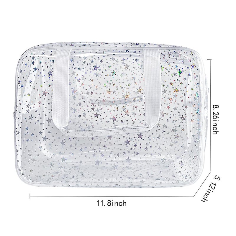 TotePrint Holographic Star Transparent PVC Cosmetic Bag Clear Makeup Toiletry Carry Pouch Clear Travel Pouch Storage Bag for Vacation Bathroom and Organizing - Image 3