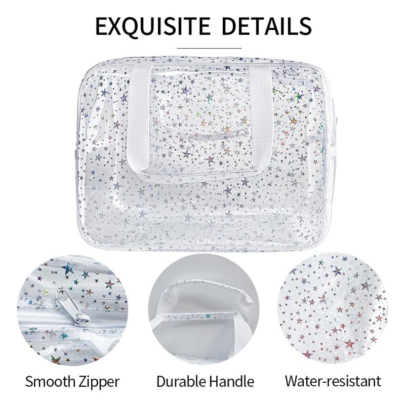 TotePrint Holographic Star Transparent PVC Cosmetic Bag Clear Makeup Toiletry Carry Pouch Clear Travel Pouch Storage Bag for Vacation Bathroom and Organizing - Image 2