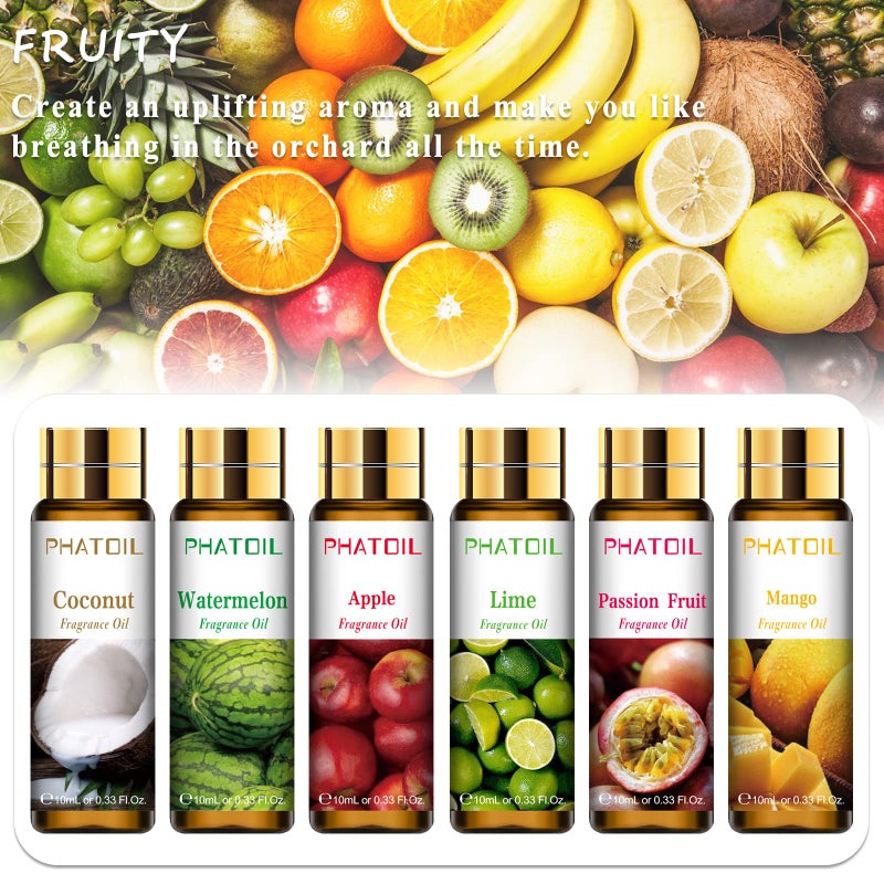 PHATOIL 9PCS Fruity Essential Oils Gift Set, 10ml/0.33fl.oz Fragrance Oils for Soap, DIY Candle, Bath Bombs Making, Fruit Scented Oils for Diffusers for Home - Image 2