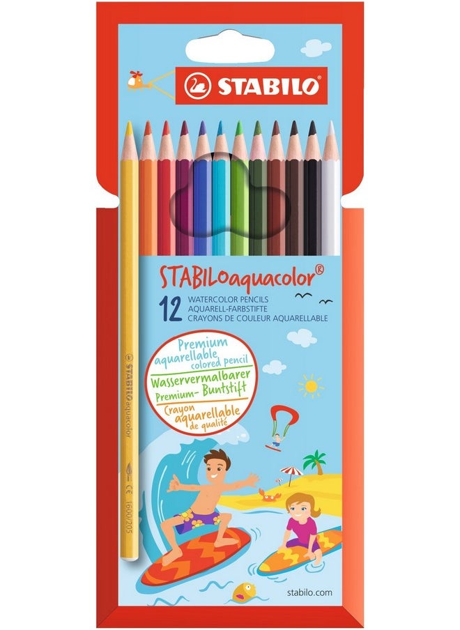 STABILO Aquacolor Aquarellable Colouring Pencil Wallet Of 12 Assorted Colours  - Image 1