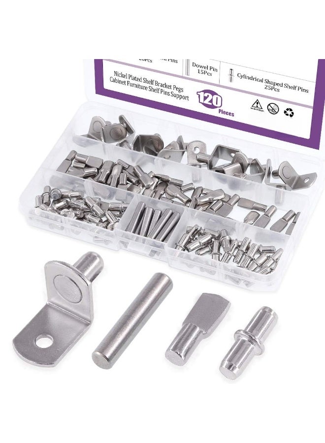 120Pcs 4 Styles Shelf Pins Kit, Nickel Plated Shelf Bracket Pegs Cabinet Furniture Shelf Pins Support for Shelf Holes on Cabinets, Entertainment Centers - Image 2