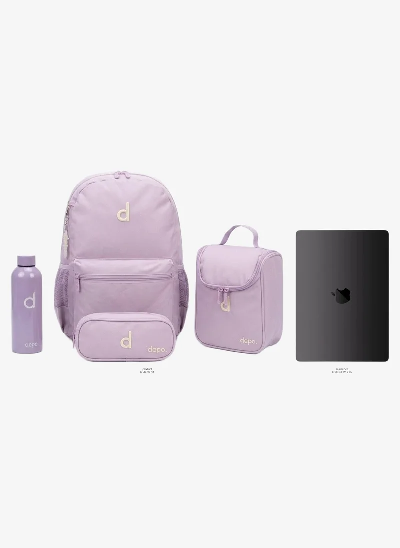 Depo DEPO Premium 4-Piece School Backpack Set – 44cm Water-Resistant Backpack with Insulated Lunch Bag, Pencil Case & Reusable Water Bottle | 22L Capacity | Lightweight | Purple