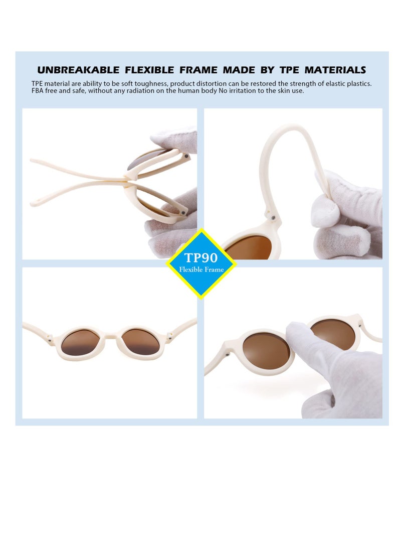 Excefore Cute Round Polarized Baby Sunglasses with Adjustable TPEE Strap, Flexible Rubber for Toddler Newborn Ages 0-36 Months, 2 Pcs, Beige, Pink  - Image 5