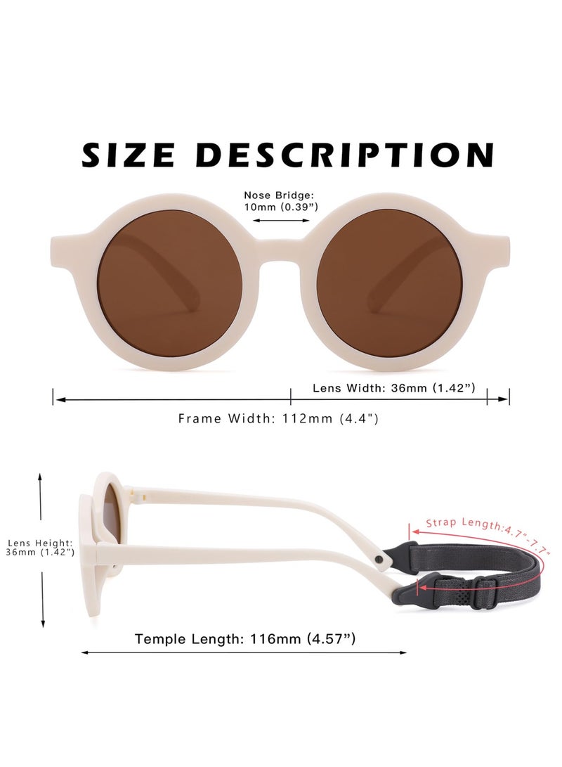 Excefore Cute Round Polarized Baby Sunglasses with Adjustable TPEE Strap, Flexible Rubber for Toddler Newborn Ages 0-36 Months, 2 Pcs, Beige, Pink  - Image 4