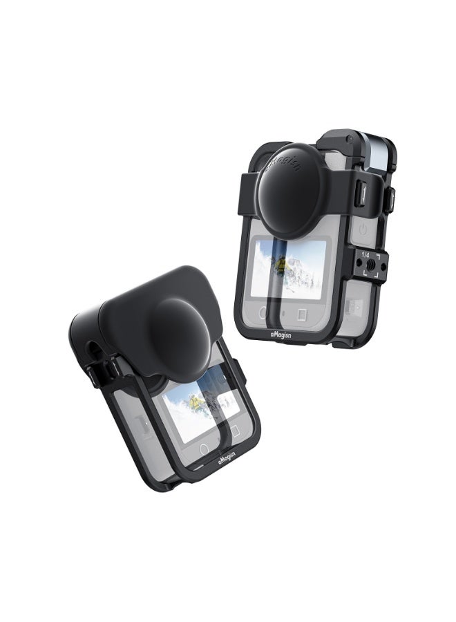 aMagisn متوافق مع كاميرا الحركة DJI Osmo360 إطار حماية معدني — هيكل من الألمنيوم خفيف الوزن 43 جم مع أغطية سيليكون للعدستين، منفذ برغي 1/4 وتوسعة بحذاء بارد مزدوج - Image 1