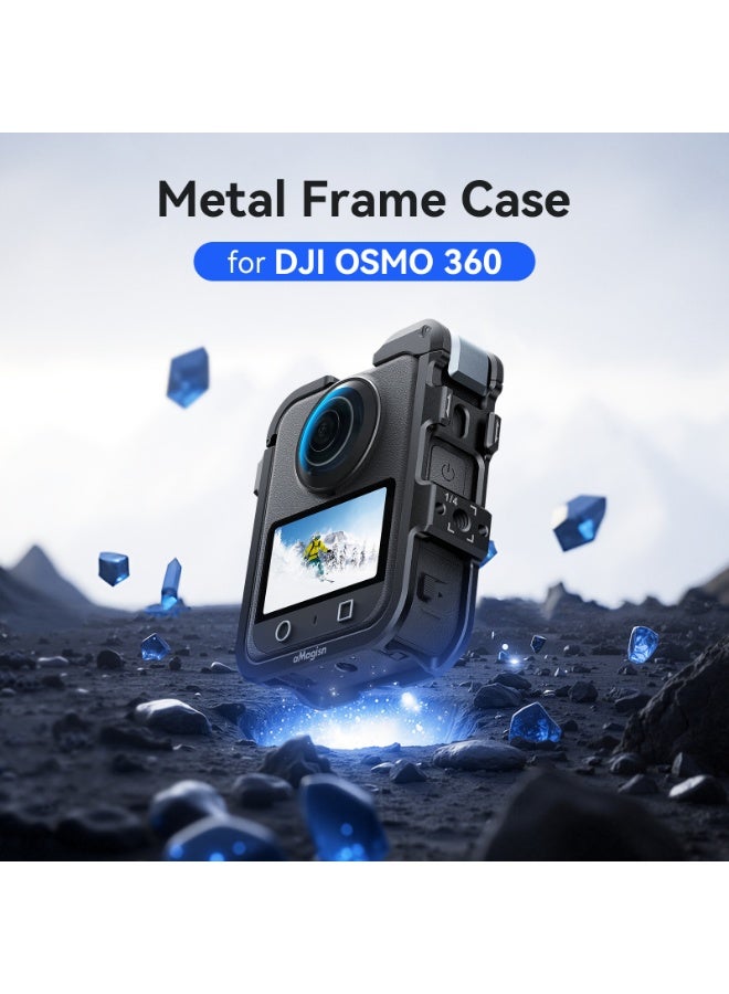 aMagisn متوافق مع كاميرا الحركة DJI Osmo360 إطار حماية معدني — هيكل من الألمنيوم خفيف الوزن 43 جم مع أغطية سيليكون للعدستين، منفذ برغي 1/4 وتوسعة بحذاء بارد مزدوج - Image 2