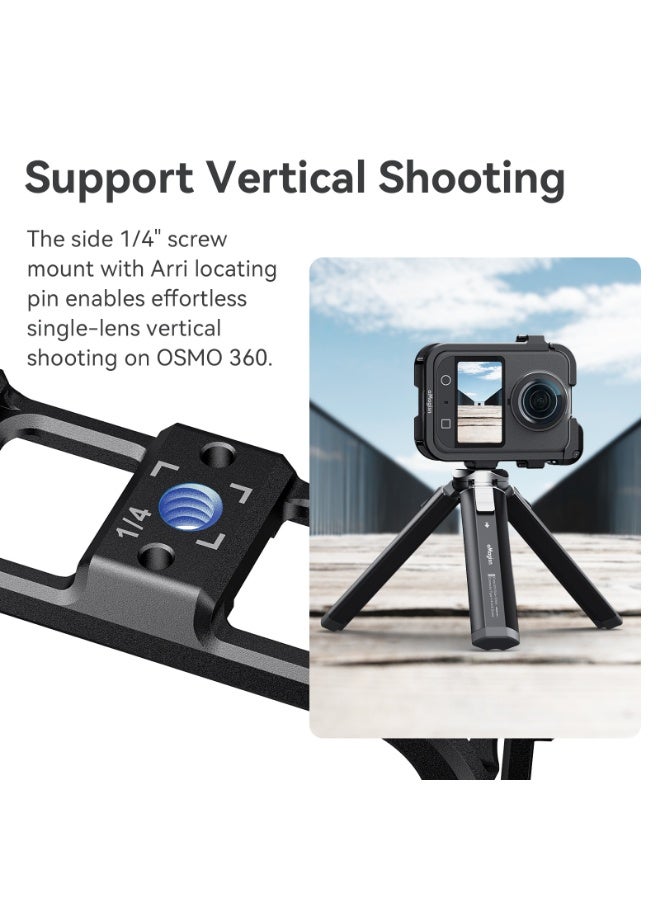aMagisn متوافق مع كاميرا الحركة DJI Osmo360 إطار حماية معدني — هيكل من الألمنيوم خفيف الوزن 43 جم مع أغطية سيليكون للعدستين، منفذ برغي 1/4 وتوسعة بحذاء بارد مزدوج - Image 5
