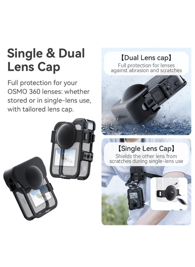 aMagisn متوافق مع كاميرا الحركة DJI Osmo360 إطار حماية معدني — هيكل من الألمنيوم خفيف الوزن 43 جم مع أغطية سيليكون للعدستين، منفذ برغي 1/4 وتوسعة بحذاء بارد مزدوج - Image 4