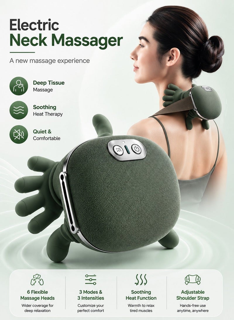 Smart Neck and Shoulder Massager with Heat, Deep Tissue Massage Device, 6 Flexible Massage Heads, 3 Massage Modes, 3 Intensity Levels, Adjustable Strap, Portable Muscle Relaxation Massager for Neck, Back, Shoulders, Home, Office & Travel ERPC FZ-831 - Image 2