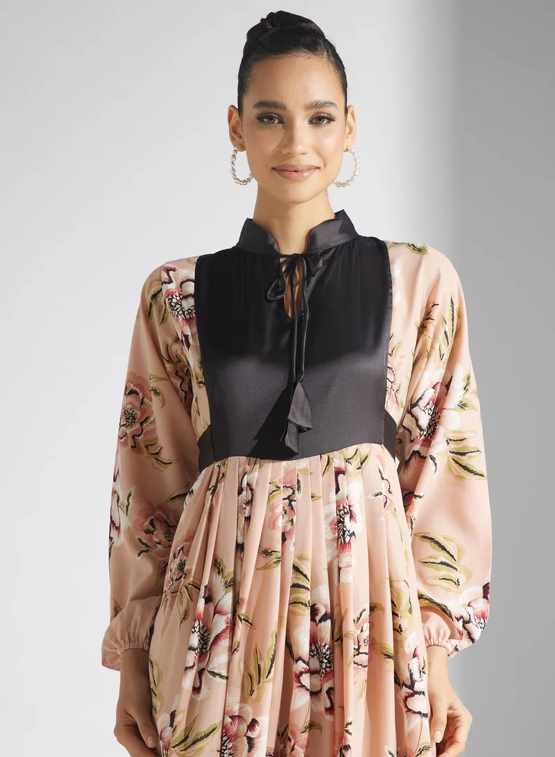 Golden Apple Floral Print Puff Sleeve Jalabiya