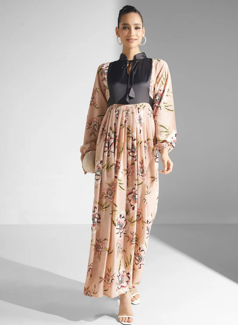 Golden Apple Floral Print Puff Sleeve Jalabiya