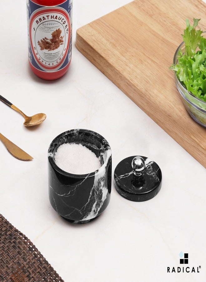 Radicaln Marble Salt Cellar With Lid 3 Inches Black Zebra Handmade Salt box For Kitchen Countertop, Ideal Spices Jar, Salt Bowl & Seasoning Container for Christmas Decor - Image 2