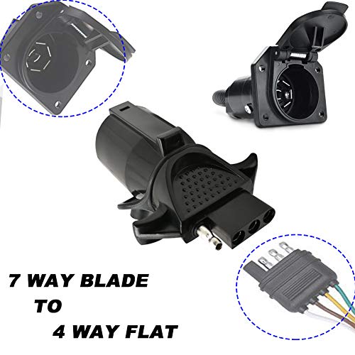 CARROFIX 4 Wire Flat Plug and 7 Way RV Blade Vehicle End Connector Kit - 7 Way Round to 4 Way Flat Pin Adapter - Towing Trailer Light Converter Plug with Mounting Bracket - Image 4