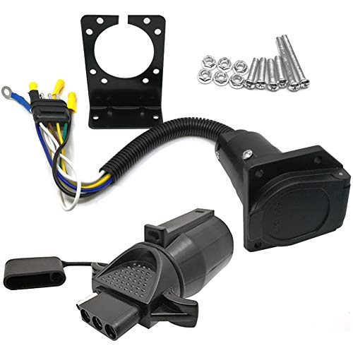 CARROFIX 4 Wire Flat Plug and 7 Way RV Blade Vehicle End Connector Kit - 7 Way Round to 4 Way Flat Pin Adapter - Towing Trailer Light Converter Plug with Mounting Bracket - Image 1