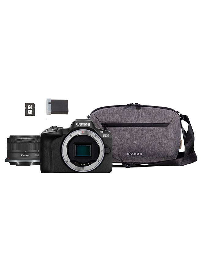 Canon EOS R50 Mirrorless Camera, Black With RF-S 18-45Mm F4.5-6.3 IS STM Lens Including Backpack And SD Card Online Exclusive Kit - Image 1
